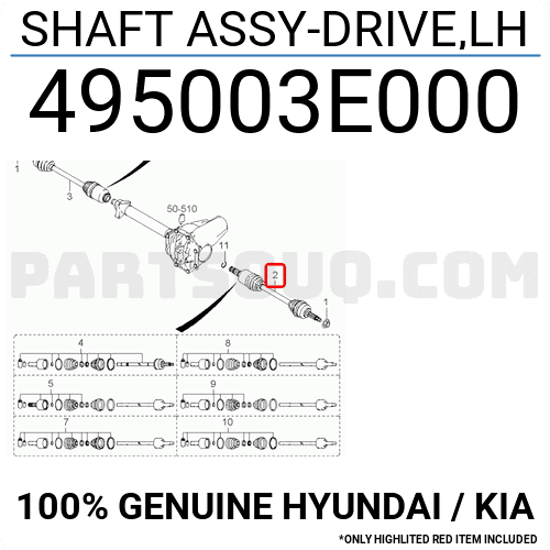 Cây Láp Trái Kia Sorento Mã phụ tùng 495003E000
