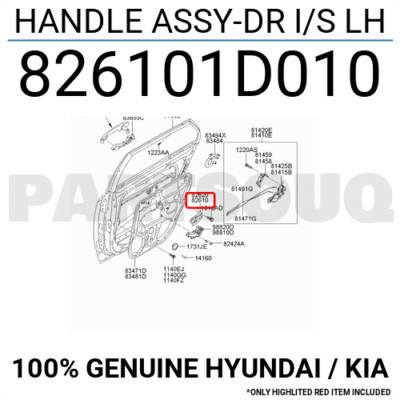 Tay Mở Cửa Trong Trước Trái Kia Carens / rondo Mã phụ tùng 826101D010