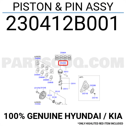 Piston Cos 0 - 1.6 Kia Forte / Cerato Mã phụ tùng 230412B001