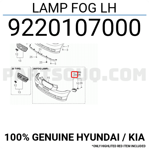 Đèn Gầm Trái Kia Morning / Picanto Mã phụ tùng 9220107000