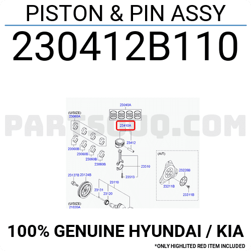 Piston Cos 0 - 1.6 Kia Forte / Cerato Mã phụ tùng 230412B110