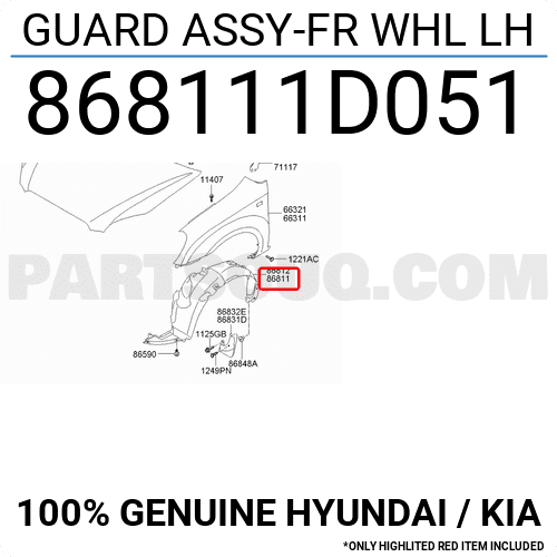 Lòng Dè Chắn Bùn Trước Trái Kia Carens / rondo Mã phụ tùng 868111D051