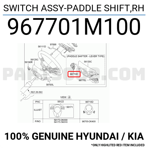 Công Tắc Đi Số Trên Vô Lăng Phải Kia Forte / Cerato Mã phụ tùng 967701M100