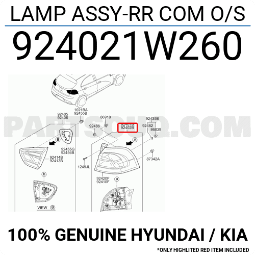 Đèn Hậu Miếng Ngoài Phải Có Led - 5 Cửa Kia Rio Mã phụ tùng 924021W260