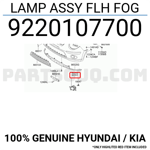 Đèn Gầm Trái Kia Morning / Picanto Mã phụ tùng 9220107700