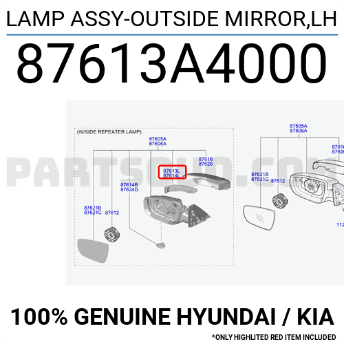 Đèn Xin An Gương Trái Kia Carens / rondo Mã phụ tùng 87613A4000