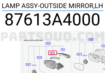 Đèn Xin An Gương Trái Kia Carens / rondo Mã phụ tùng 87613A4000