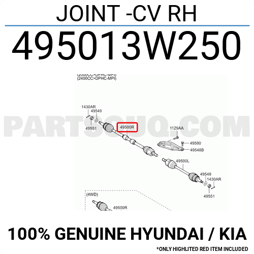 Cây Láp Phải At Kia Sportage Mã phụ tùng 495013w250