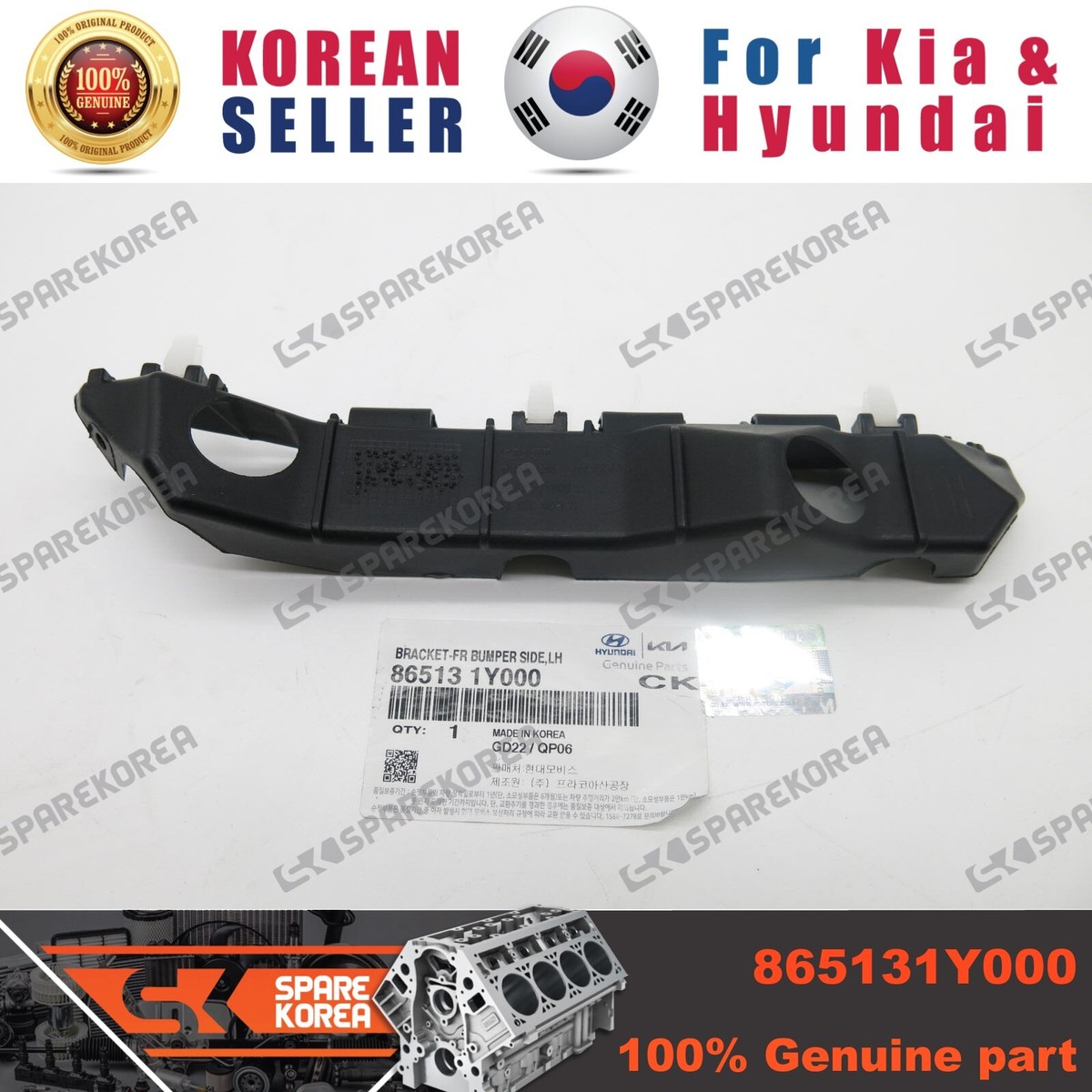 Ốp Nhựa Đen Cản Trước Trái Kia Morning / Picanto Mã phụ tùng 865631yba0