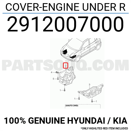 Chắn Bùn Gầm Máy Phải Kia Morning / Picanto Mã phụ tùng 2912007000