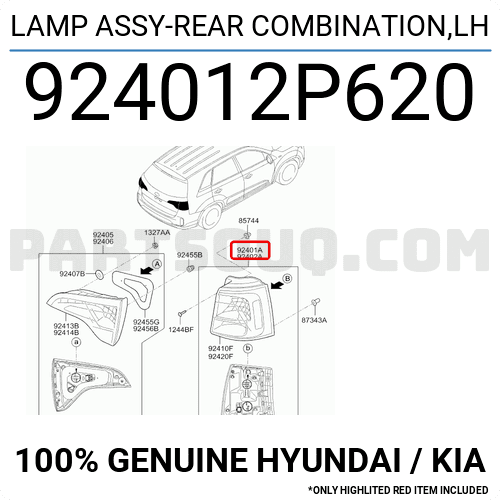 Đèn Hậu Ngoài Trái Kia Sorento Mã phụ tùng 924012P620