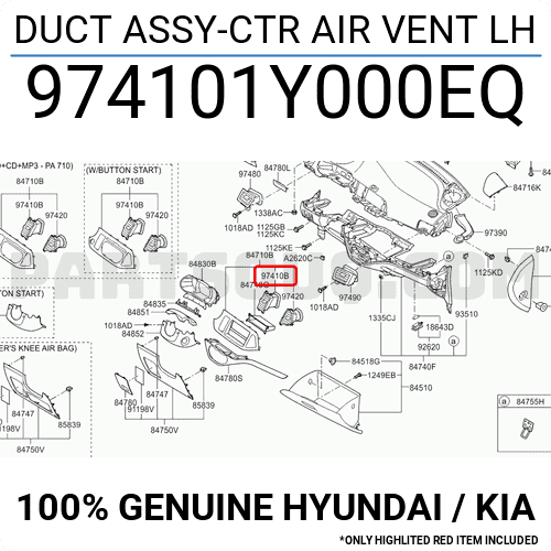 Cửa Gió Điều Hòa Giữa Trái Kia Morning / Picanto Mã phụ tùng 974101Y000EQ
