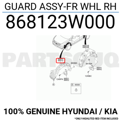 Lòng Dè Chắn Bùn Trước Phải Kia Sportage Mã phụ tùng 868123w000