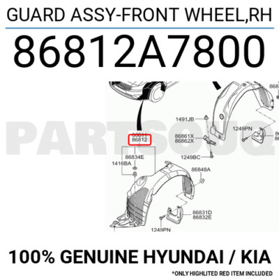 Lòng Dè Chắn Bùn Trước Phải Kia Forte / Cerato Mã phụ tùng 86812a7800