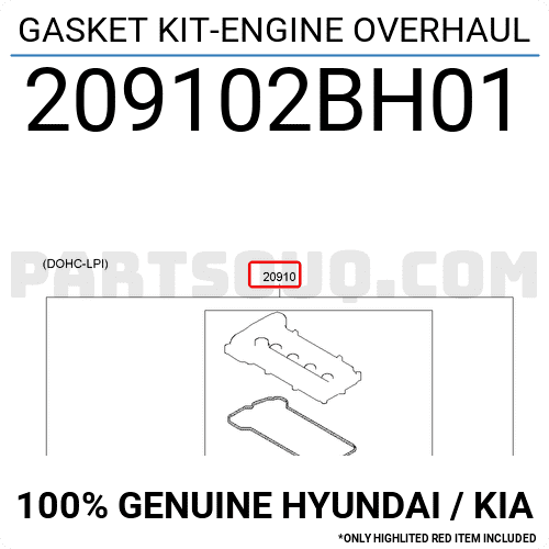 Gioăng Đại Tu 1.6L Kia Soul Mã phụ tùng 209102BH01