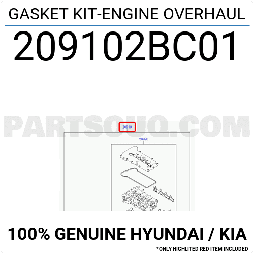 Doăng Đại Tu 1.6L Kia koup OEM 209102BC01