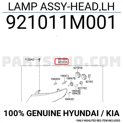 Đèn Pha Trái Mí Trắng Điều Khiển Điện Kia Forte / Cerato OEM 921011M001-OE