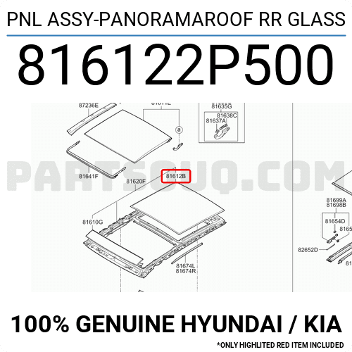 Kính Cửa Sổ Trời Sau Kia Sorento Mã phụ tùng 816122P500