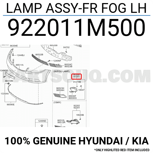 Đèn Gầm Trái Có Led Kia Forte / Cerato Mã phụ tùng 922011m500
