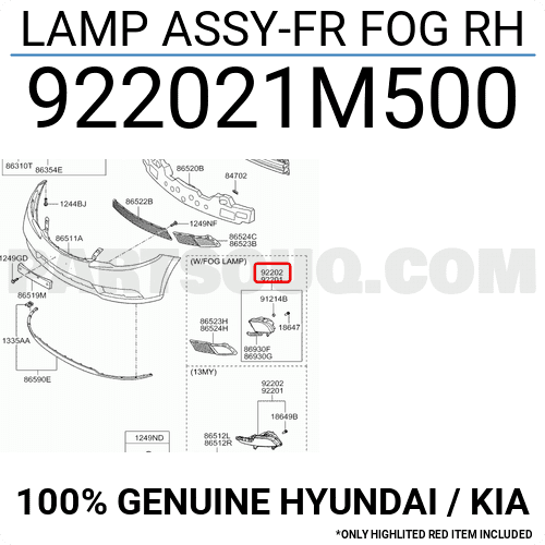 Đèn Gầm Phải Kia Forte / Cerato Mã phụ tùng 922021m500