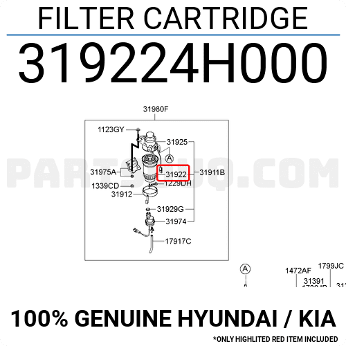 Lọc Dầu Diesel Kia Carnival Mã phụ tùng 319224H000