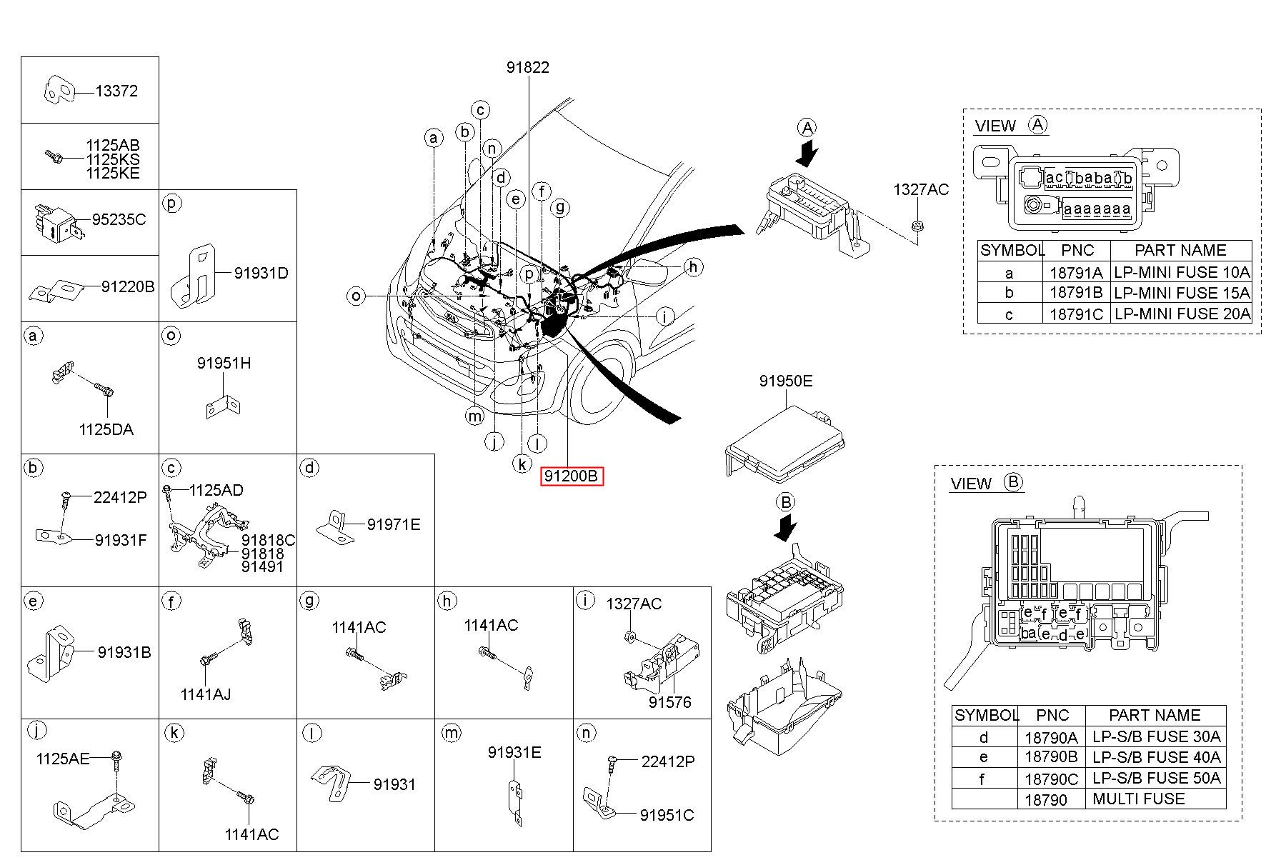 Dây Điện Khoang Động Cơ 1.0 Kia Morning / Picanto Mã phụ tùng 912001Y375