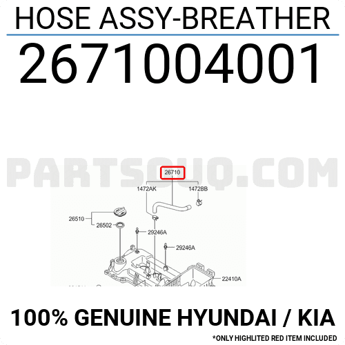 Ống Hơi Mặt Máy Kia Morning / Picanto Mã phụ tùng 2671004001