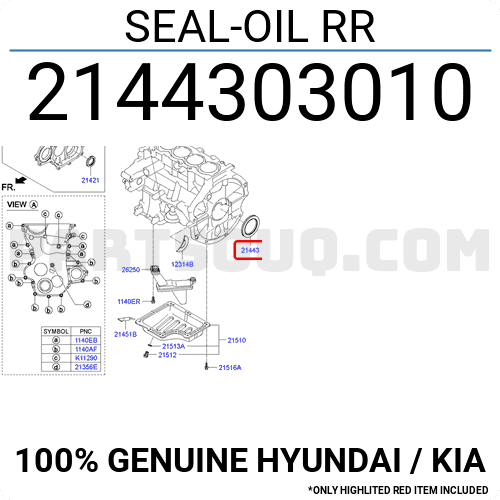 Phớt Đuôi Trục Cơ 72X98x8 Kia Morning / Picanto Mã phụ tùng 2144303010