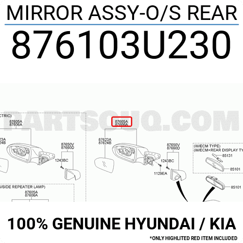 Gương Chiếu Hậu Trái Kia Sportage Mã phụ tùng 876103W211-old