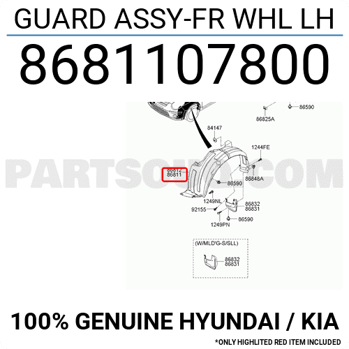 Lòng Dè Chắn Bùn Trước Trái Kia Morning / Picanto Mã phụ tùng 8681107800
