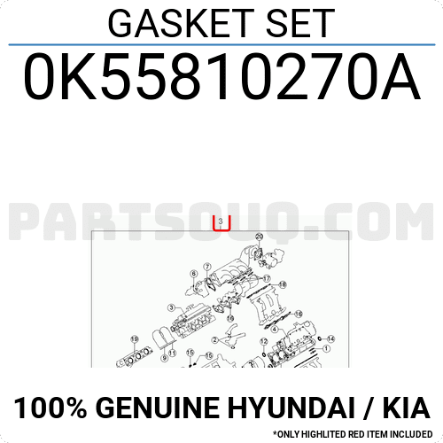 Bộ Gioăng Đại Tu 2.5 Kia Carnival OEM 0k55810270b-oe