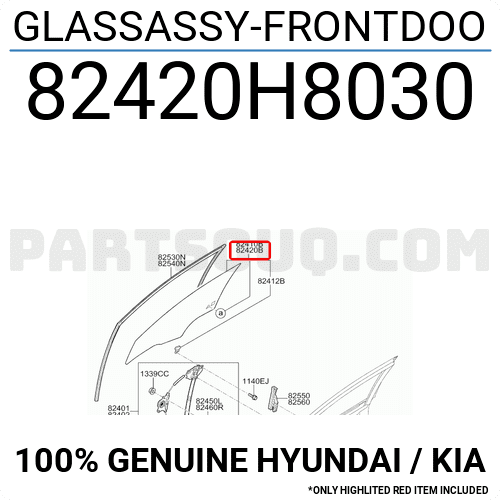 Kính Cánh Cửa Trước Phải Kia Rio Mã phụ tùng 82420H8030