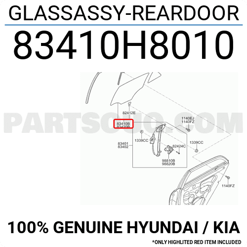 Kính Cánh Cửa Sau Trái Kia Rio Mã phụ tùng 83410H8010