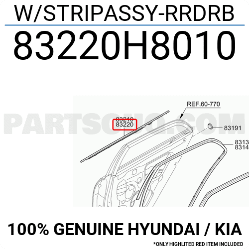 Kính Cánh Cửa Sau Phải Kia Rio Mã phụ tùng 83420H8010