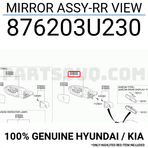 Gương Chiếu Hậu Phải Kia Sportage Mã phụ tùng 876203W211-OLD