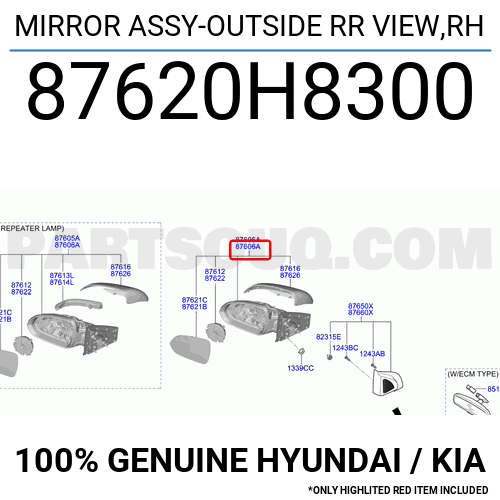 Kính Chiếu Hậu Phải Kia Rio Mã phụ tùng 87620H8300