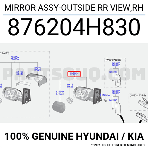 Kính Chiếu Hậu Phải Kia Rio Mã phụ tùng 87620H8300