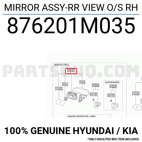 Gương Chiếu Hậu Xin Nhan Led Phải Kia koup OEM 876201M035