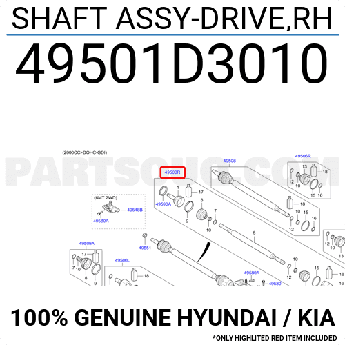 Cây Láp Phải 30 X 27 X 48 X 100Cm Kia Sportage Mã phụ tùng 49501D3010