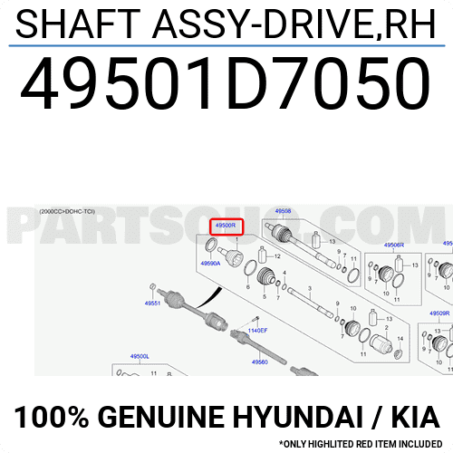 Cây Láp Phải Kia Sportage Mã phụ tùng 49501D7050