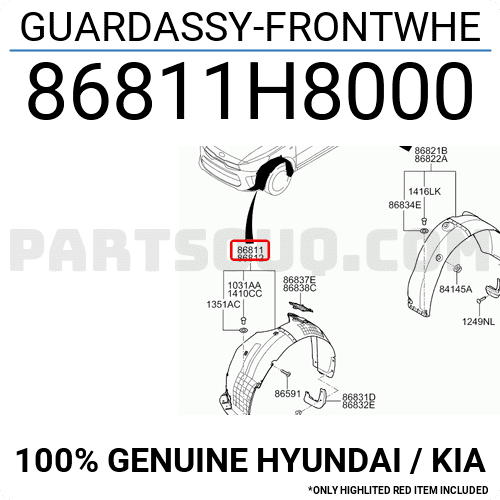 Lòng Rè Chắn Bùn Trước Trái Kia Rio Mã phụ tùng 86811H8000