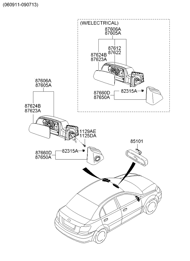 Gương Chiếu Hậu Phải Kia Rio Mã phụ tùng 876201g509