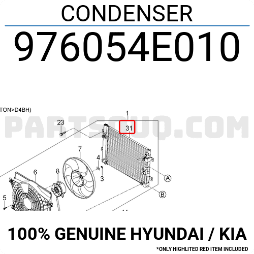 Giàn Nóng - Ống Quay Trên Kia Bongo Mã phụ tùng 976054E010