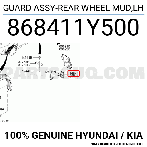 Chắn Bùn Bánh Xe Sau Trái Kia Morning / Picanto Mã phụ tùng 868411Y500