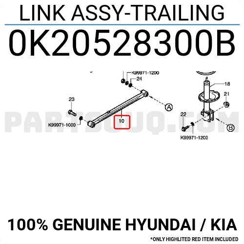 Thanh Giằng Dọc Cầu Sau Kia Spectra Mã phụ tùng 0K2NA28300