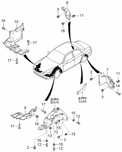 Lòng Dè Chắn Bùn Trước Phải Kia Spectra Mã phụ tùng 0K2N156131