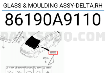 Kính Tam Giác Cửa Trước Phải Kia Grand Sedona Mã phụ tùng 86190A9110