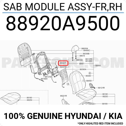 Túi Khí Ghế Trước Phải Kia Grand Sedona Mã phụ tùng 88920a9500