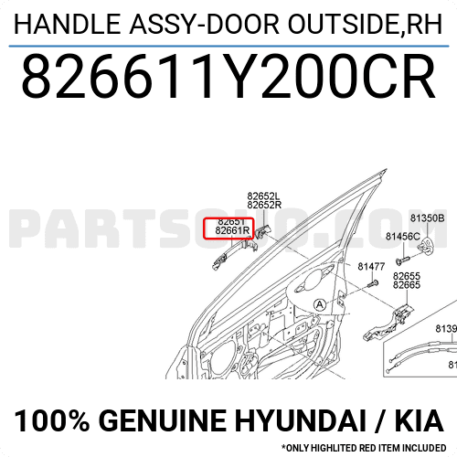 Tay Mở Cửa Ngoài Phải - Có Mạ Kia Morning / Picanto Mã phụ tùng 826611Y200CR