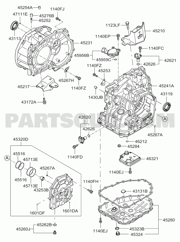 Vỏ Hộp Số Tự Động Miếng Trong Kia Morning / Picanto Mã phụ tùng 4523102500